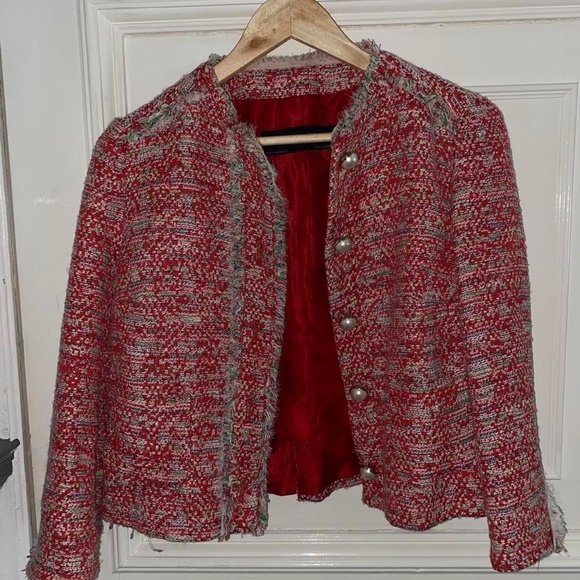 Zara Vibrant Boucle Blazer with Pearl Buttons, Medium - Picture 3 of 4